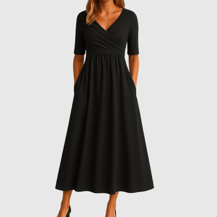 Monique™ | Rövid ujjú, keresztbe rakott ruha