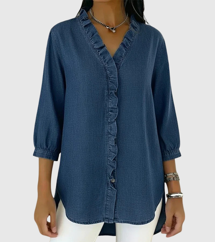 Lucía | Laza denim blúz V-nyakkal