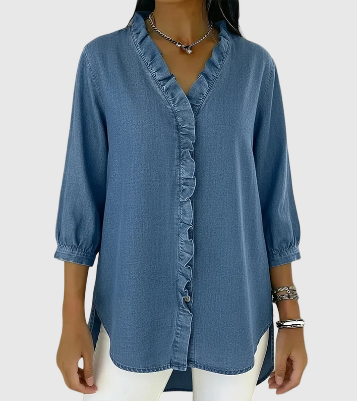 Lucía | Laza denim blúz V-nyakkal