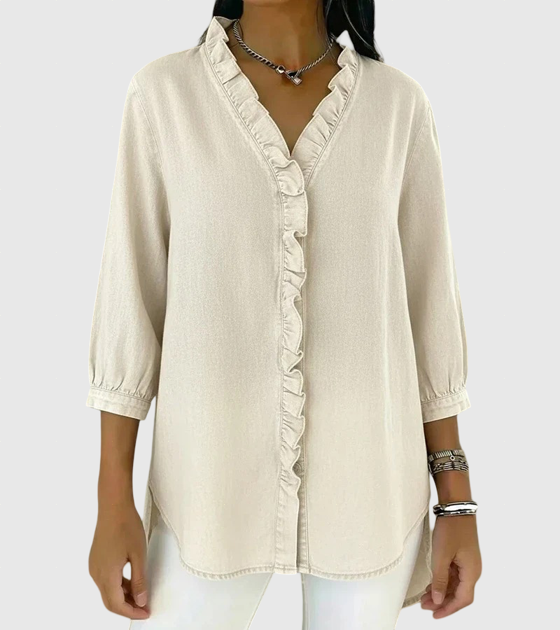 Lucía | Laza denim blúz V-nyakkal