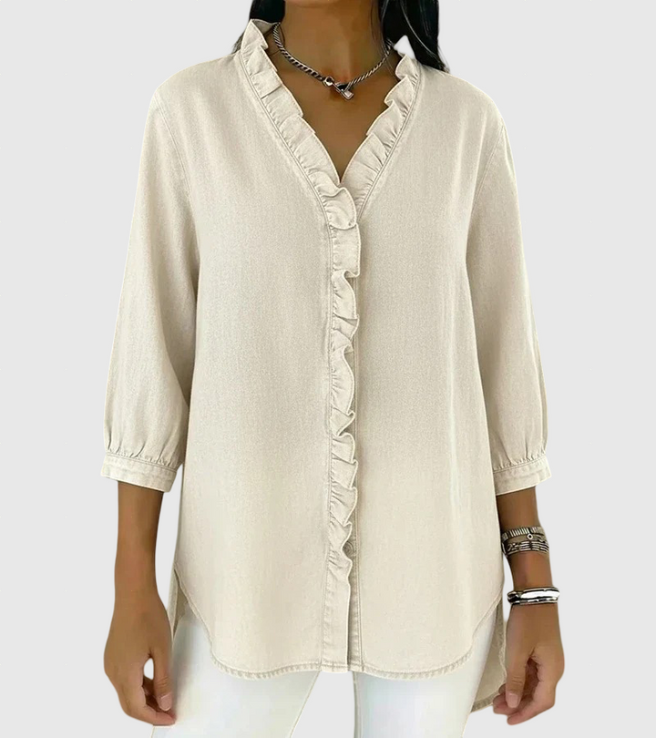 Lucía | Laza denim blúz V-nyakkal