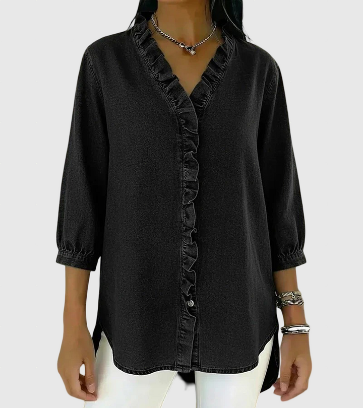 Lucía | Laza denim blúz V-nyakkal