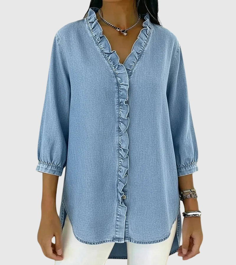 Lucía | Laza denim blúz V-nyakkal
