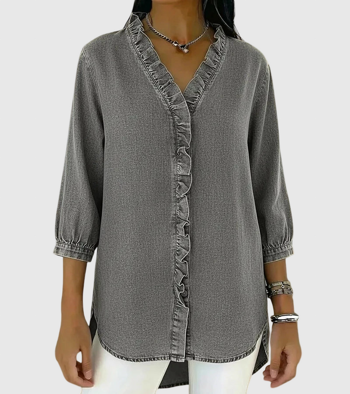 Lucía | Laza denim blúz V-nyakkal