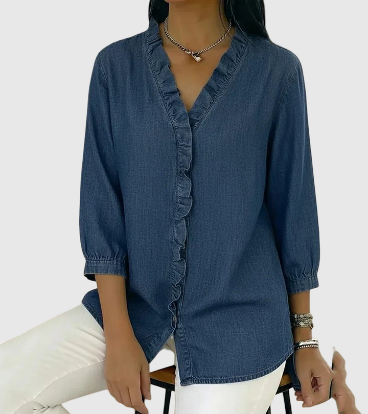 Lucía | Laza denim blúz V-nyakkal