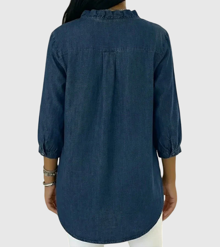 Lucía | Laza denim blúz V-nyakkal