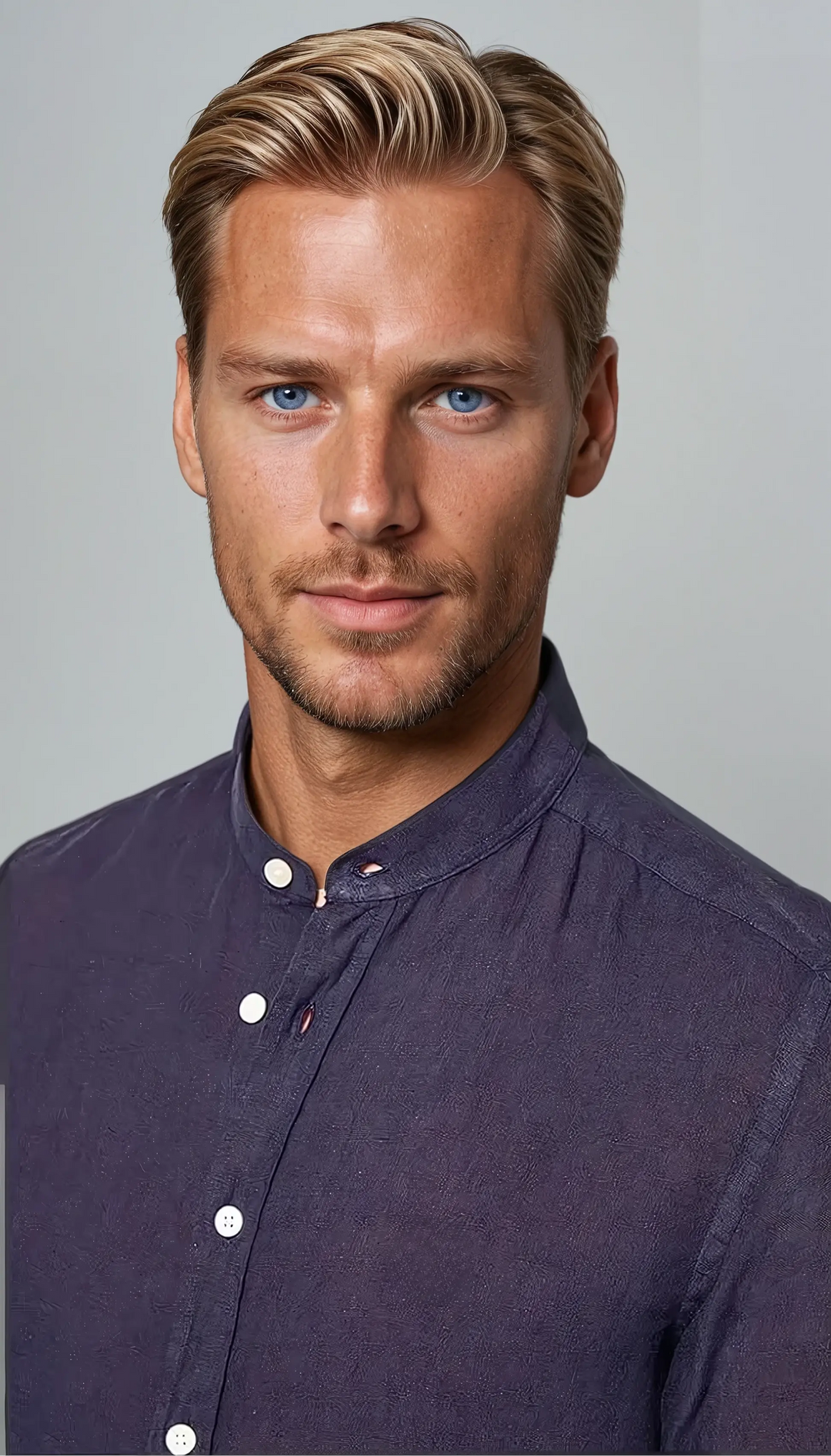 Tengerész kék len ing álló gallérral